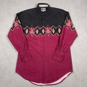 Vintage Cumberland Outfitters Shirt Mens XL Black Red Aztec Western Great Wear